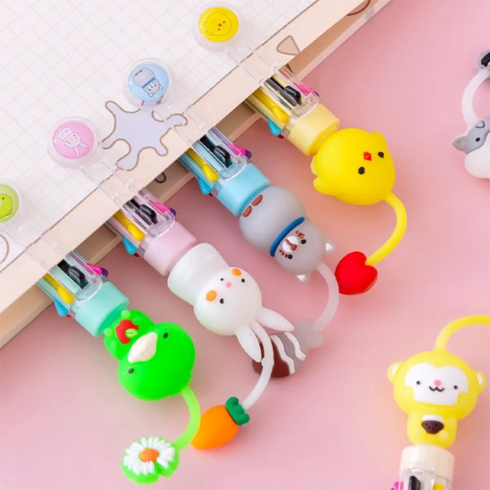 Kawaii 8 Colors Ballpoint Pen Cartoon Creative Graffiti Pen Rabbit Cat Three-dimensional School Office Supplies