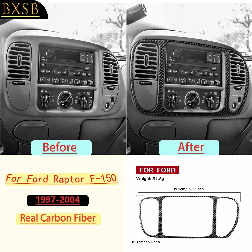For Ford Raptor F-150 1997-2004 Car Center Console Radio Panel Frame Trim Real Soft Carbon Fiber Interior Accessories Stickers