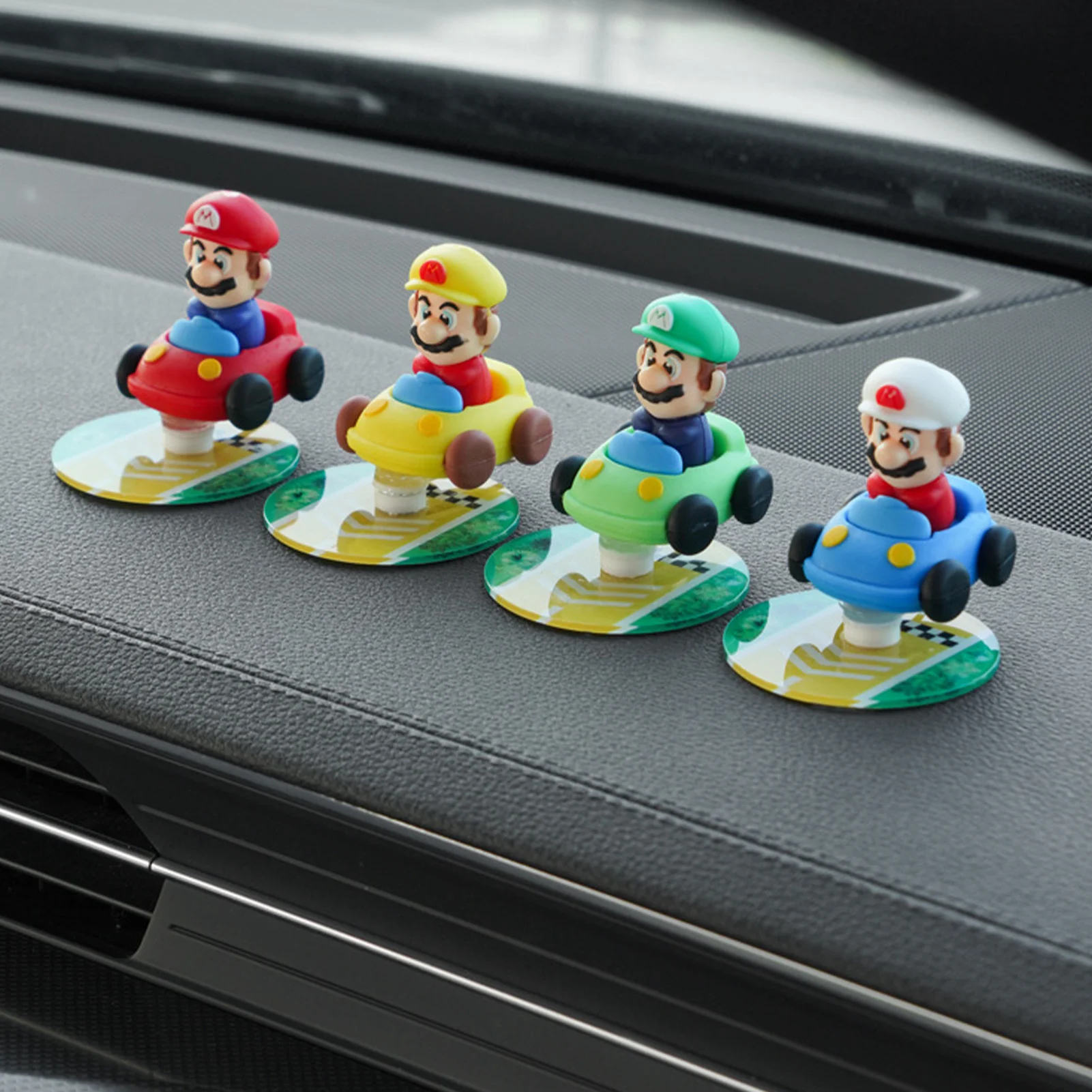 Super Mariobros Car Ornaments Cartoon Drift Rotating Auto Rubber Interior Decoration Toy Car Dashboard Adhesive Ornament