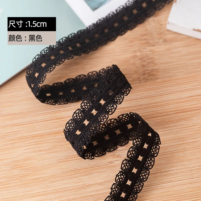 1.5cm Wide Black White Flower Bud Knitted Elastic Band DIY Clothing Underwear Collar Cuffs Decorative Webbing