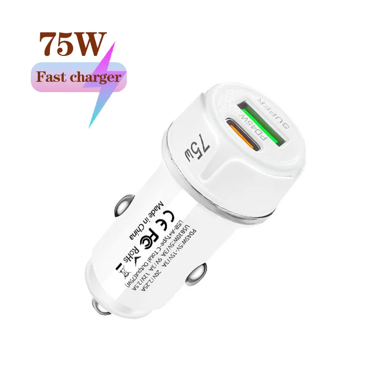 

2Port PD 75W car charger PD45W QC3.0 car phone charger for HUAWEI iPhone Samsung Xiaomi fast charging cigarette lighter adapter