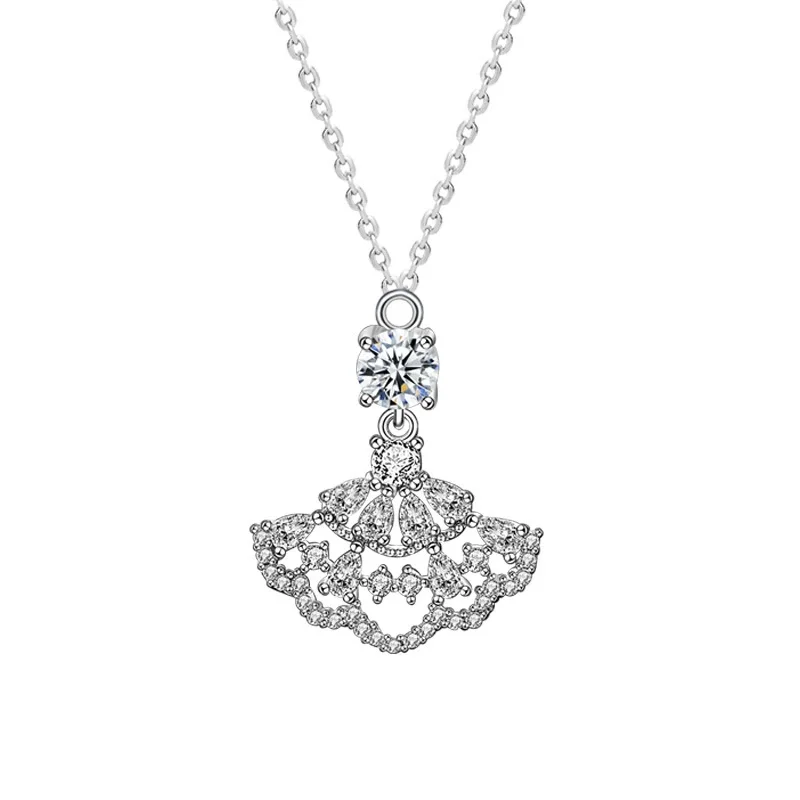 

ZFSILVER модный тренд, серебро 925 пробы, роскошный муассанит 0,5 карата, дизайн, полое веерное ожерелье, женские аксессуары, вечерние ювелирные изделия, подарок XMA002