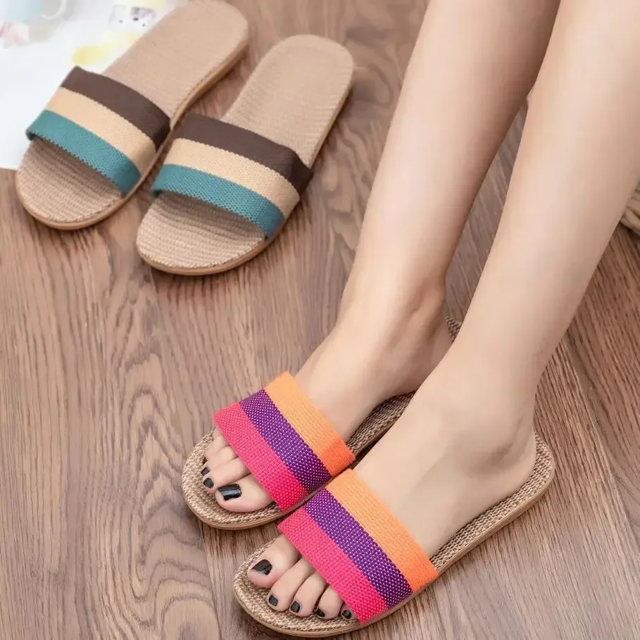 Summer Linen Women\'S Slippers Flat Sandals Home Color EVA Lightweight Shoes For Women Casual Slippers Free Shipping