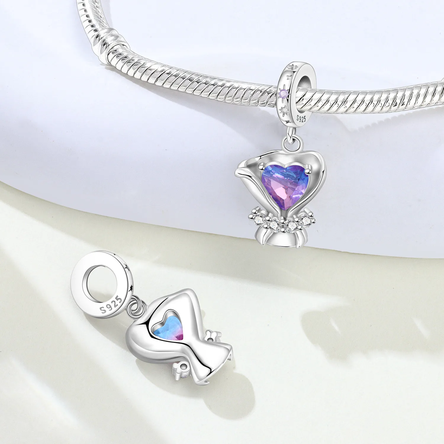 Original 925 Sterling Silver Charm Infinity Love Colorful Heart Pendant Fit Bracelets Necklace DIY Jewelry Making Birthday Gift