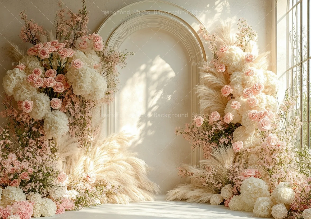 Mehofond Photography Background Minimalist Design With White Walls Arched Flowers Sunshine Kids Family Portrait Backdrop Decor