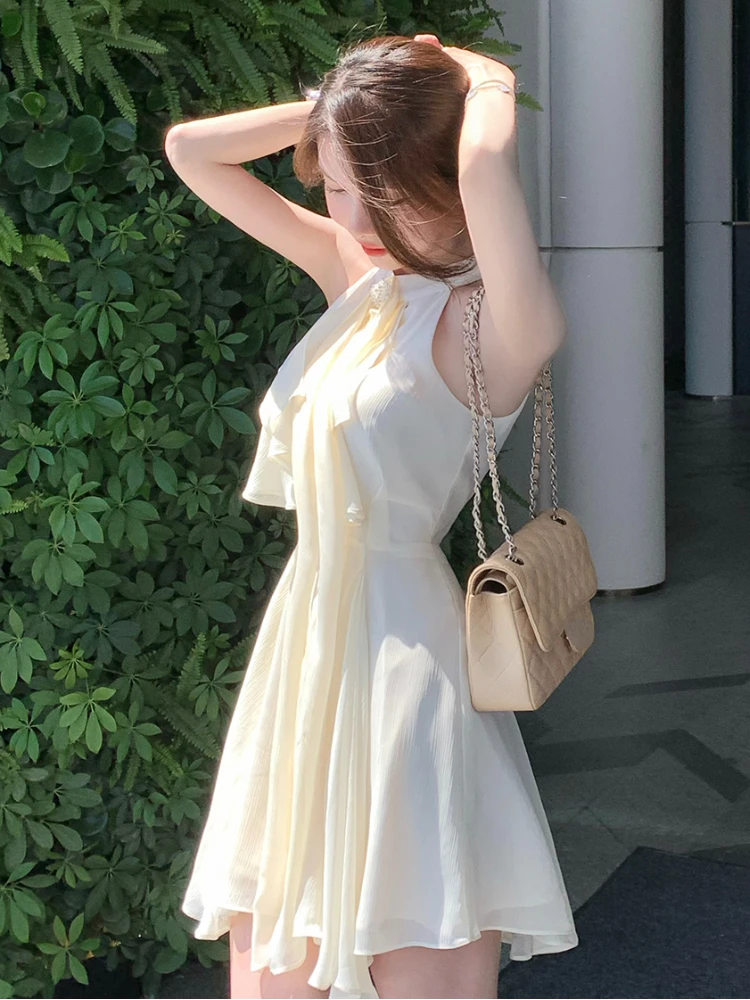 Mini abito elegante senza maniche Y2k da donna stile spiaggia ufficio signora abito intero moda coreana anni 2000 abbigliamento vintage anche festa