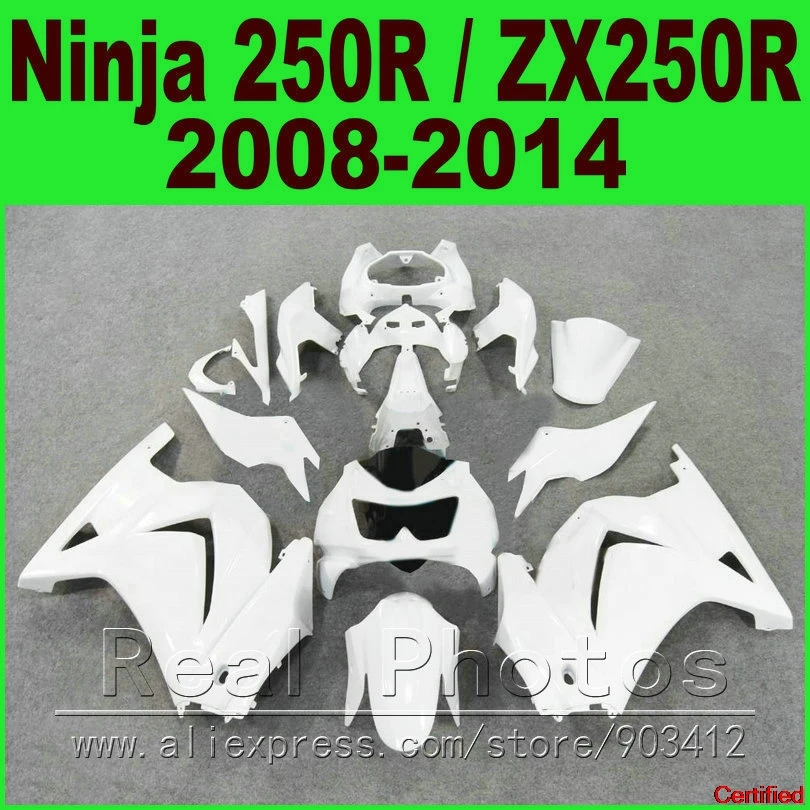 

New White DIY Kawasaki Ninja 250r Fairings Bod Kit 2008 - 2014 EX250 2009 2010 2011 2012 ZX 250 Fairing Kits Parts R4Y8