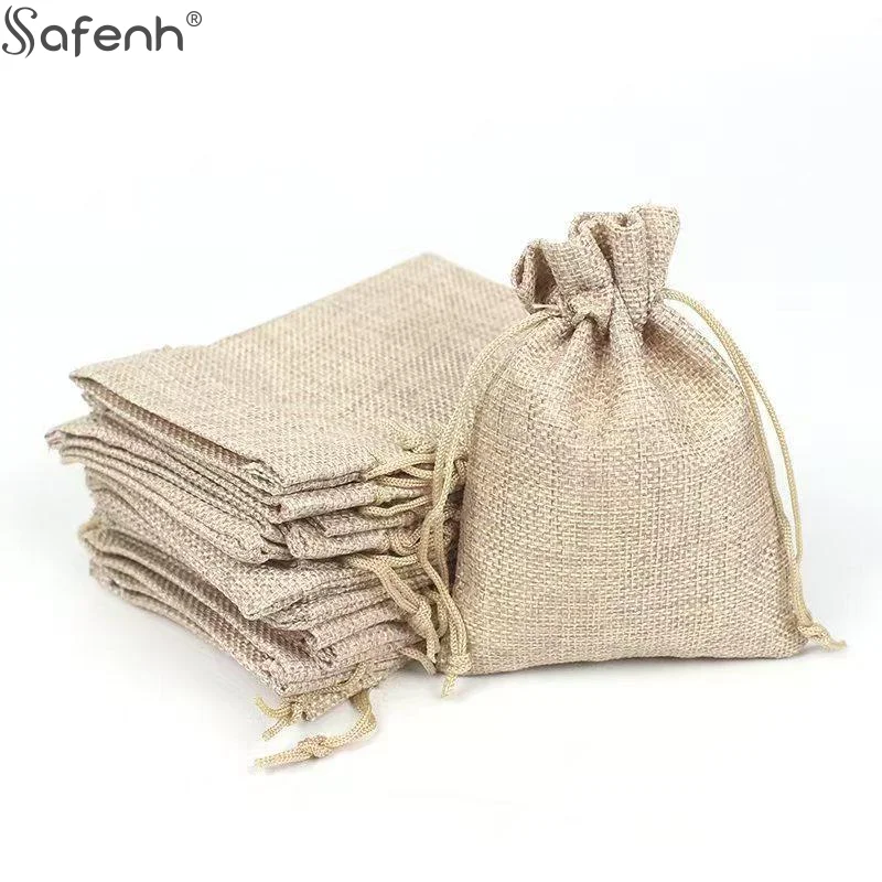 

10 шт., карманный подарочный пакет из хлопка и конопли для детского дня, подарочная упаковка, сумка для DIY, конфеты, свадебный продукт, упаковка