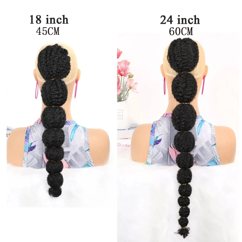 Synthetic Long Afro Puff Yaki Straight Lantern Braid Bubble Ponytails Extension Drawstring Clip In Hairpiece For Black Women