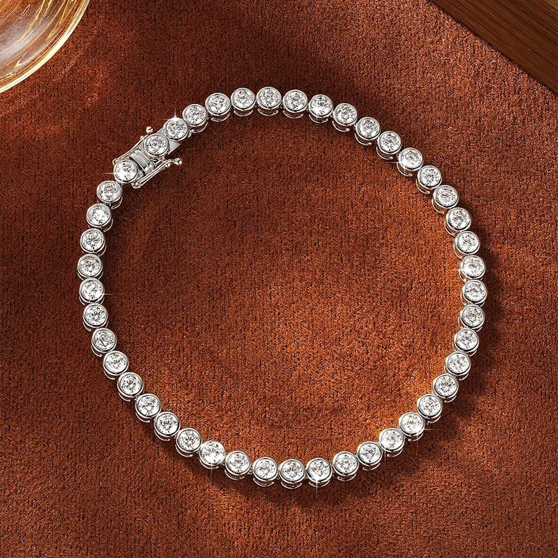 Rrjzz Vollständiges 3-mm-Moissanit-Armband mit rundem Schliff für Damen, D-Farbe, Laborimitation von Diamanten, 18 cm lange Kette, Tennisarmbänder, Schmuck, Geschenke – Detail 3