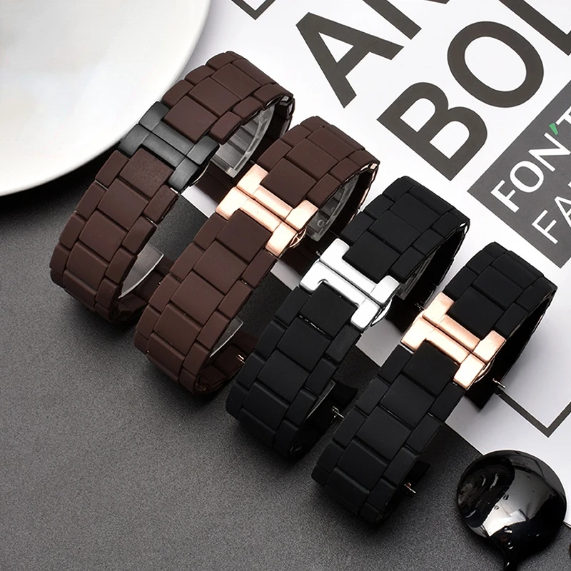 White black Silicone rubber clad steel watch band For Armani AR5905|5906|5920|5919|5859 women 20mm man 23mm Wrist strap Bracelet