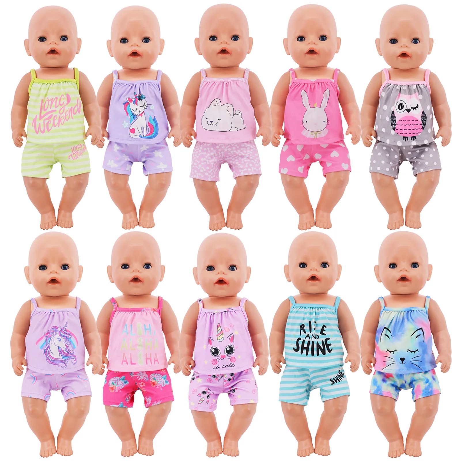 Doll Clothes For 18inch American Doll&43Cm Reborn Doll Cute Cute Cartoon Home Suit Doll Accessories Our Generation Girl\'s Toys