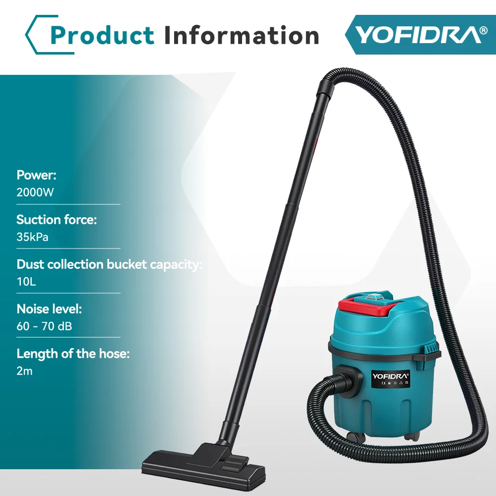 YOFIDRA 3IN1 aspirateur sec et humide électrique 35kPa nettoyeur de voiture sans fil avec réservoir Portable 10L pour broche de batterie Makita