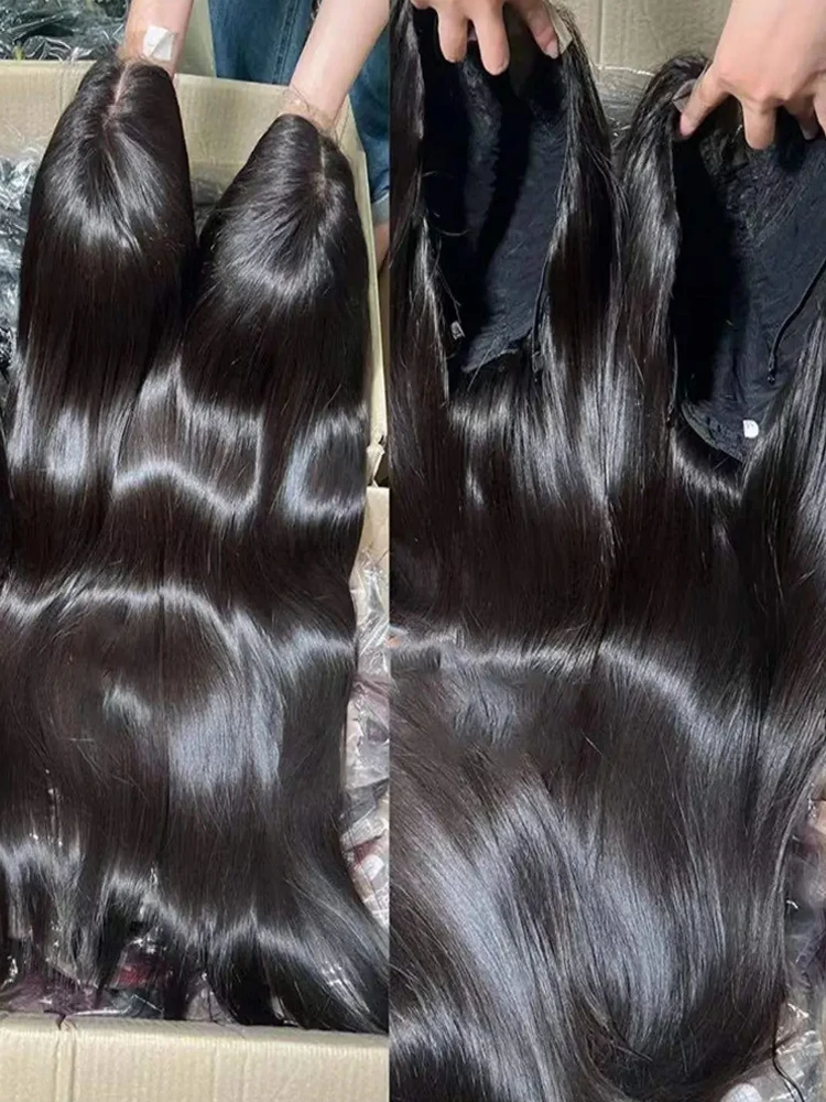 العظام شعر طبيعي مفرود الباروكات الفيتنامية 4x4 غلويليس الباروكات شعر الإنسان للنساء 13x4 الدانتيل أمامي باروكة من شعر طبيعي قبل قطعها #1