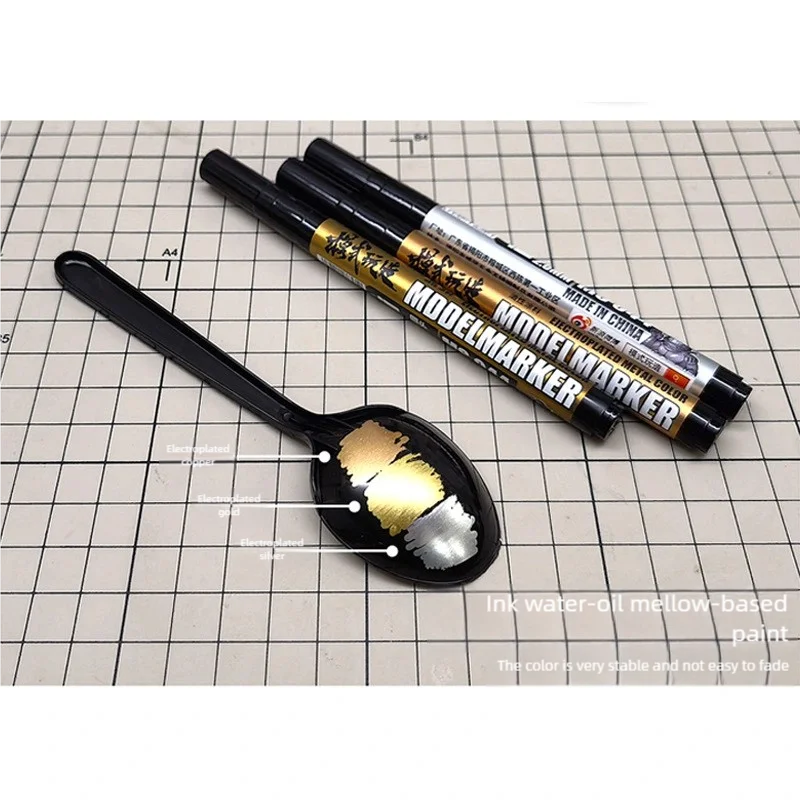 MS044 Electroplated Color Marker Gold and Silver Water Based Markers for Gundam GK Model Coloring Tool Nylon Paint Coloring Pens
