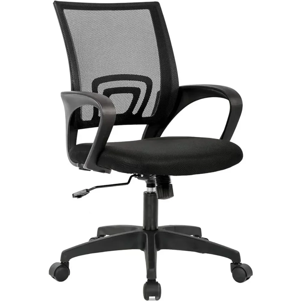 Chaise de Bureau Ergonomique en Maille avec Support Lombaire, Accoudoir Roulant Réglable, Noir, pour Ordinateur