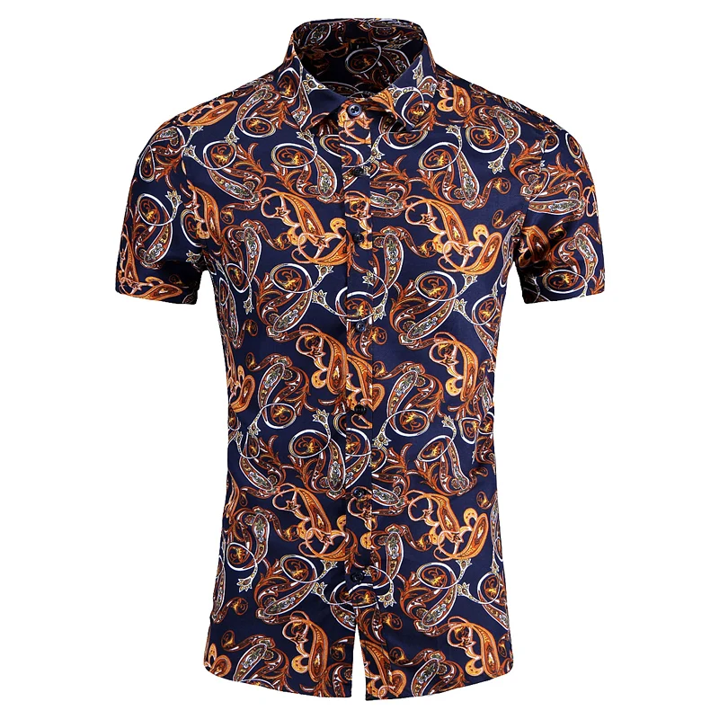 2024 New Men Summer Short Sleeved Flower Shirts Large Size M-7XL Fashion Male Dance Party Bar KTV Leisure Shirt