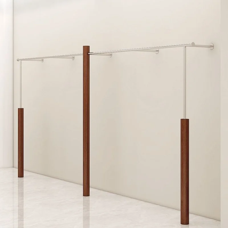 Customized. Buyers Shop Solid Wood Walnut Clothing Store Display Stand Floor-Mounted Wall Clothes Rack Stainless Steel Wall-Moun