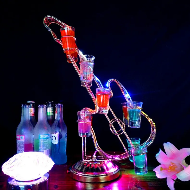 

Glow LED Iron Guitar Shot Glasses Glorifier Lighted Cocktail Cup Rack VIP Serving Fright Tray Shot Glass Holder Display Stand