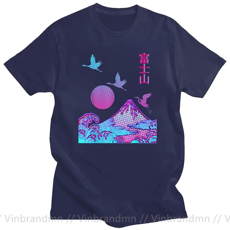 Fuji Yama Japan Otaku Kanji Japanese Herons Rising Pink Sun T shirts men Great Kanagawa Wave T-shirt Hokusai Art Tshirt