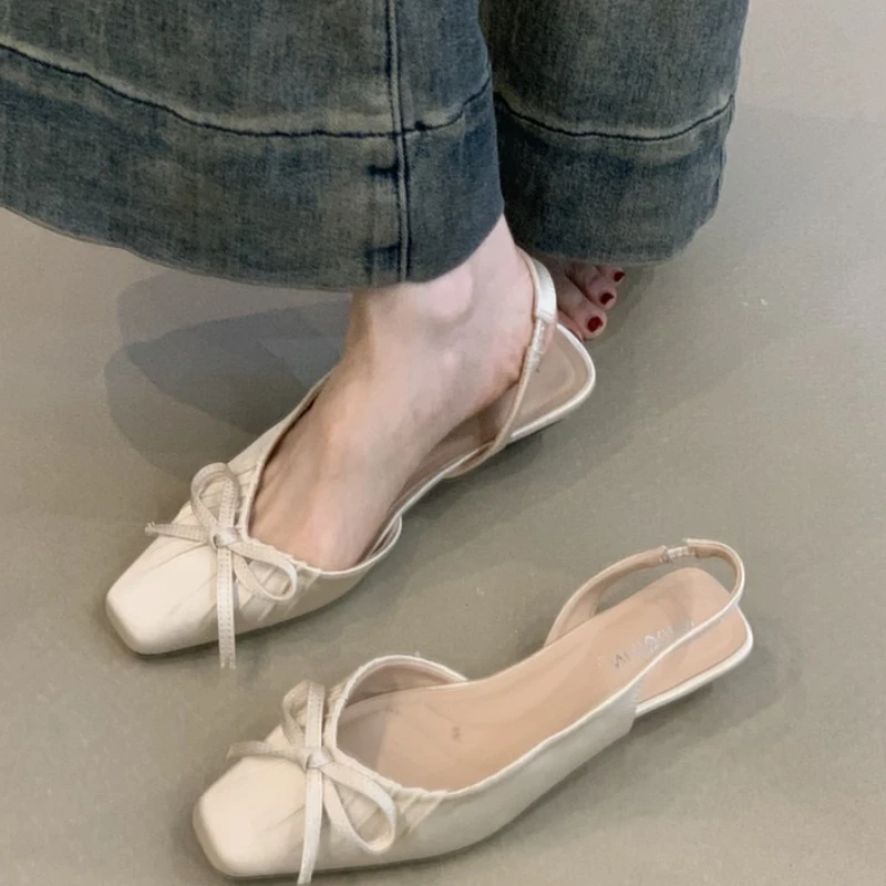 

Bow Women Heeled Sandals Elegant Square Toe Summer Shoes New Designer 2025 Fashion Party Slippers Slingback Woman Shoes Zapatos