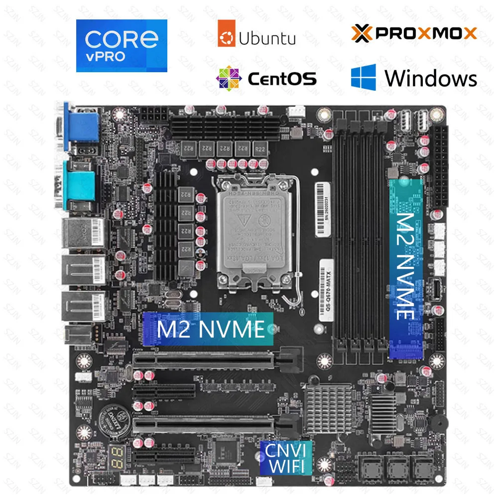 

Материнская плата Q670 NAS DIY «все в одном» для домашнего сервера Поддержка 12-14-й ядра DDR5 Макс. 128 ГБ VPro 3 * SFF-8643 2 * M.2-NVME