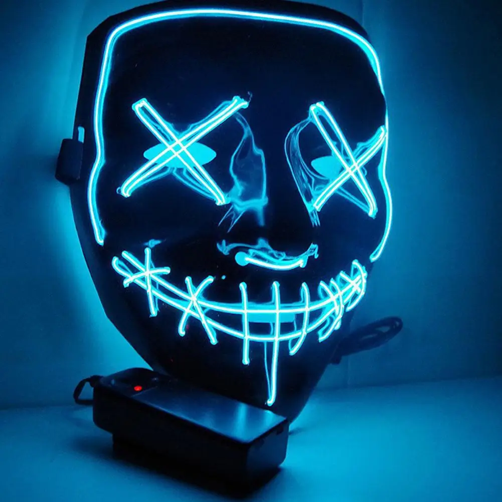 Wireless Neon LED Purge Mask Glow in The Dark Cosplay Horror Mask Halloween Masquerade Party Masks Glowing Funny Dress Up