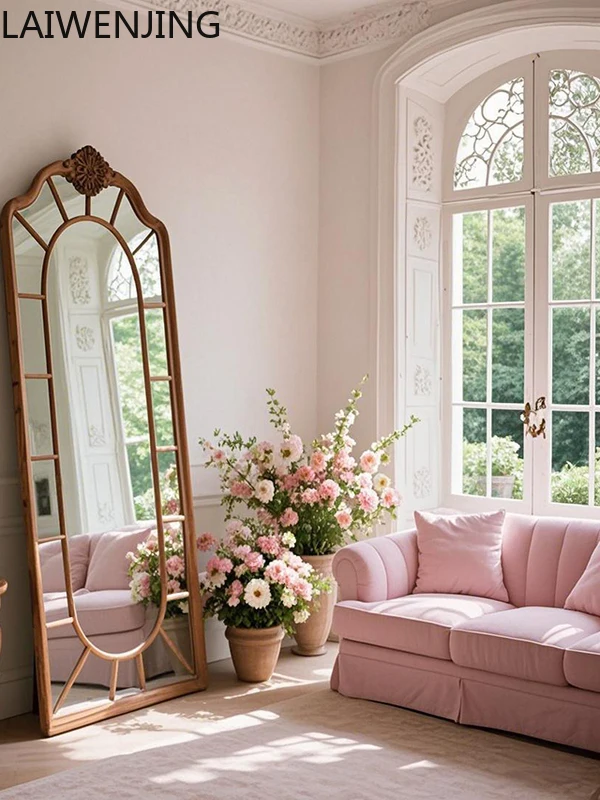 

HLZ retro floor-to-ceiling full-length mirror high-end new Chinese light luxury arched full-length mirror