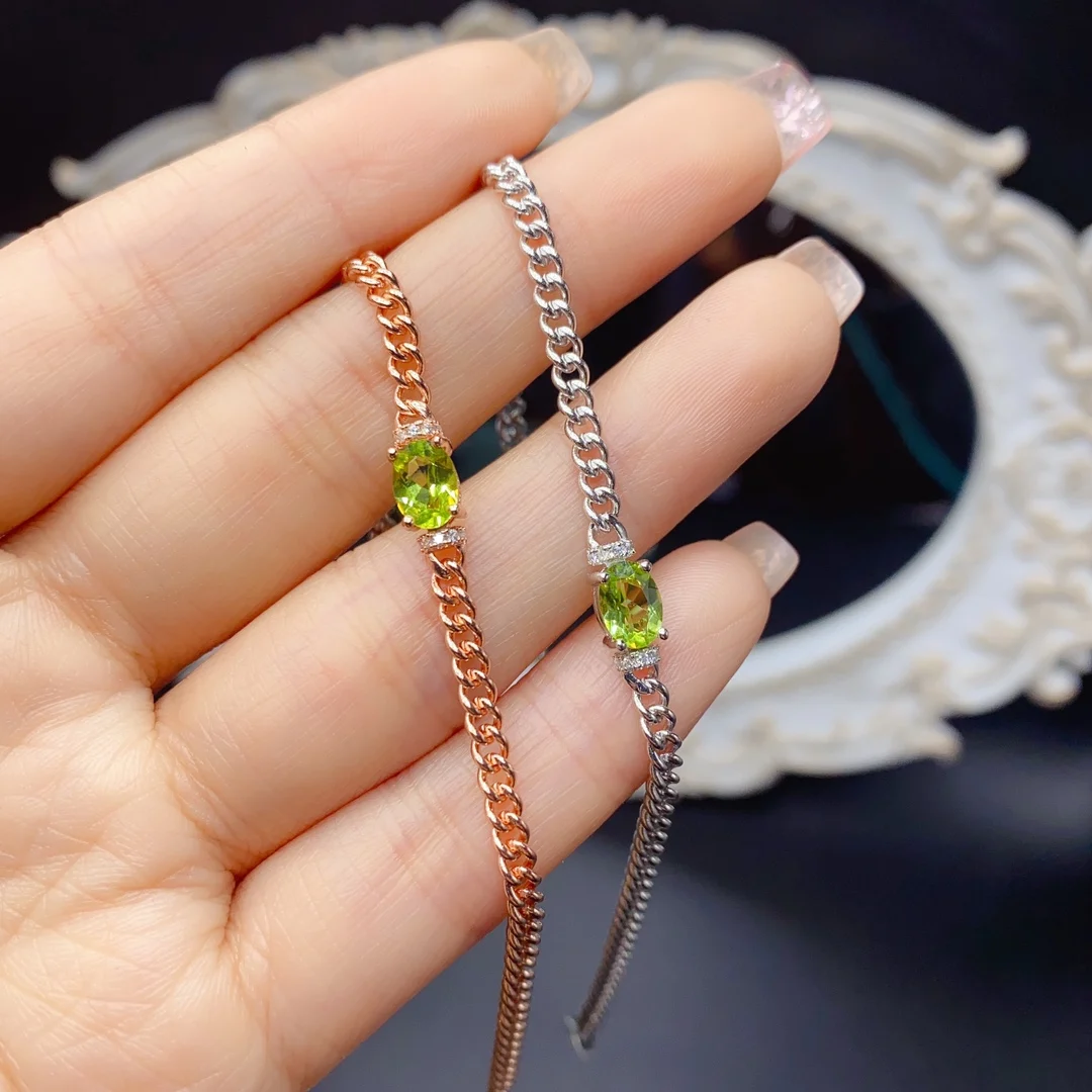 

Natural Peridot Bracelet, 925 Silver Certified, 5x7mm Green Gemstone, beautiful girl gift, free shipping