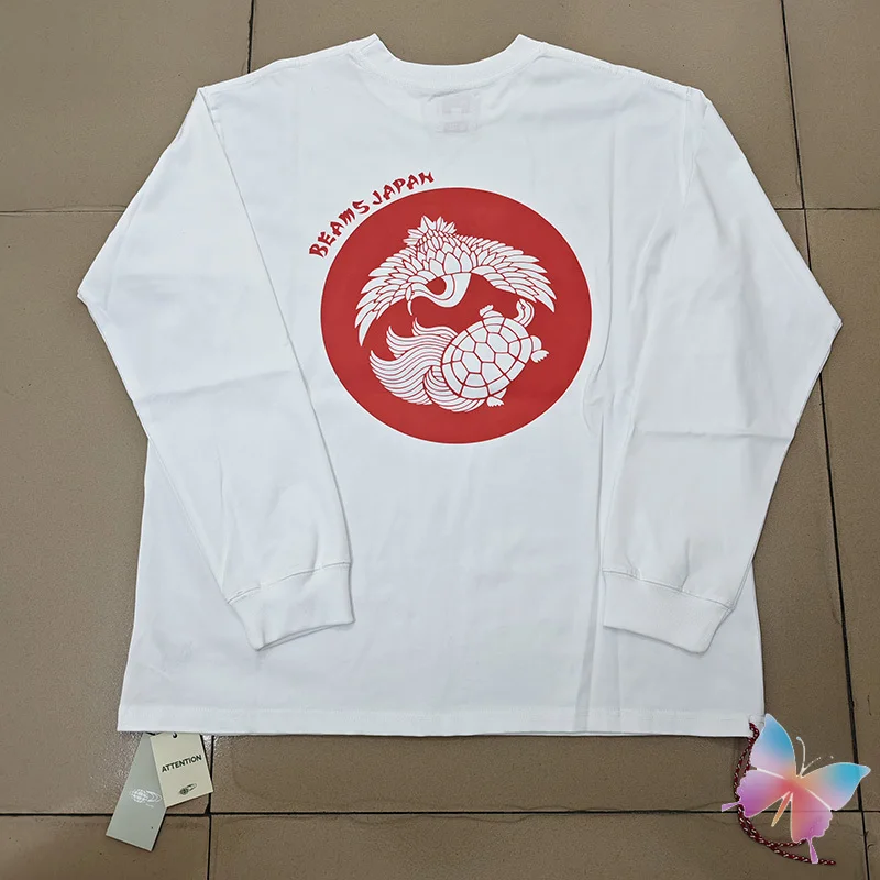 Red Turtle Crane Print Letter Logo Beams Long Sleeve Breathable Cotton Weaving Red Rope Tshirts Men Women Fashion Streetwear