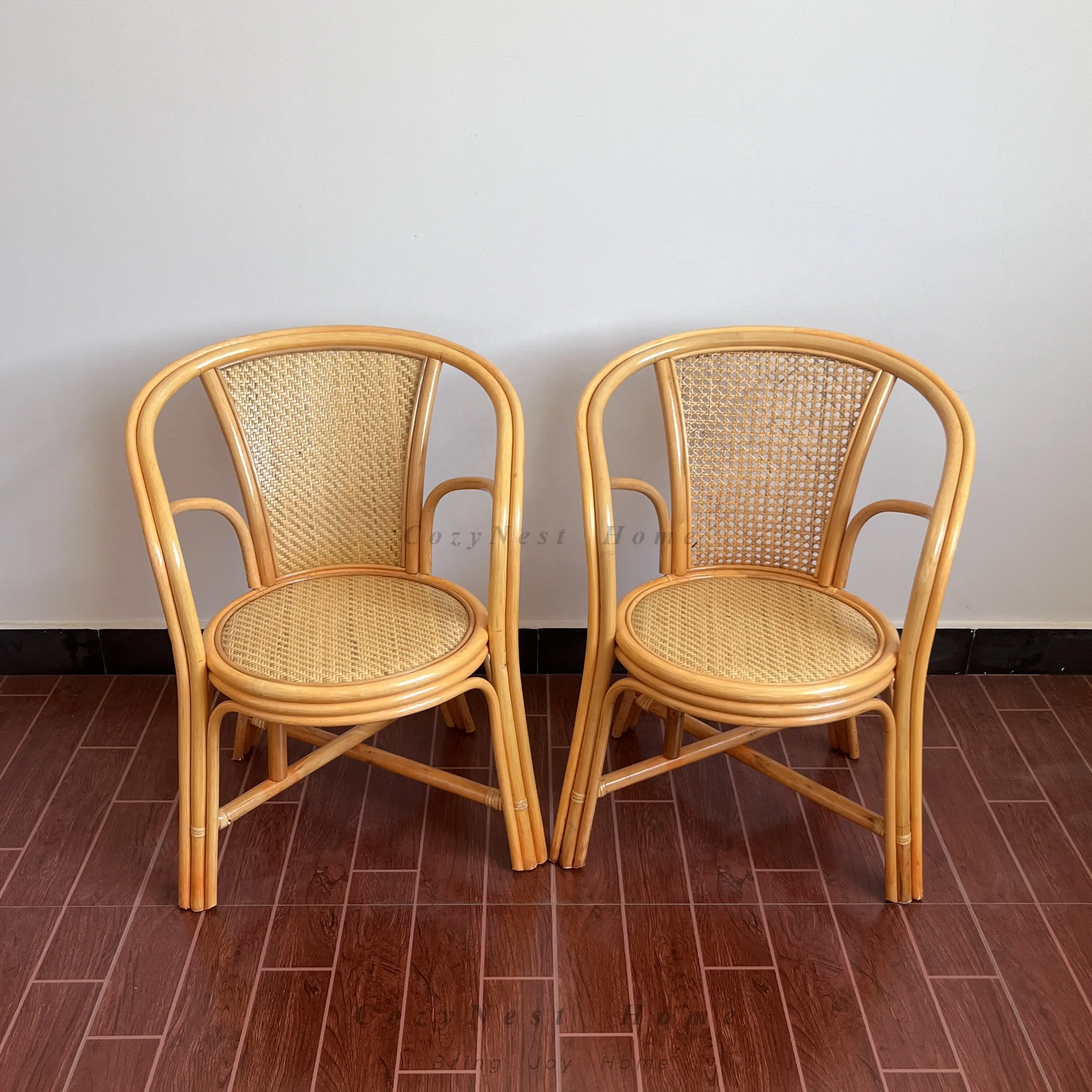 For rattan chair for the elderly, back chair, natural rattan woven belt, armrest office chair three-piece set