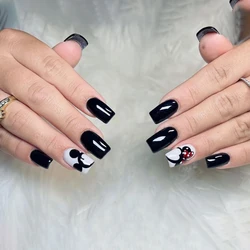Full 24pcs Short Square False Nails with Cute Style Cartoon Pattern Design Include 1 Jelly Glue & 1 Buffer Perfect for Party, Da