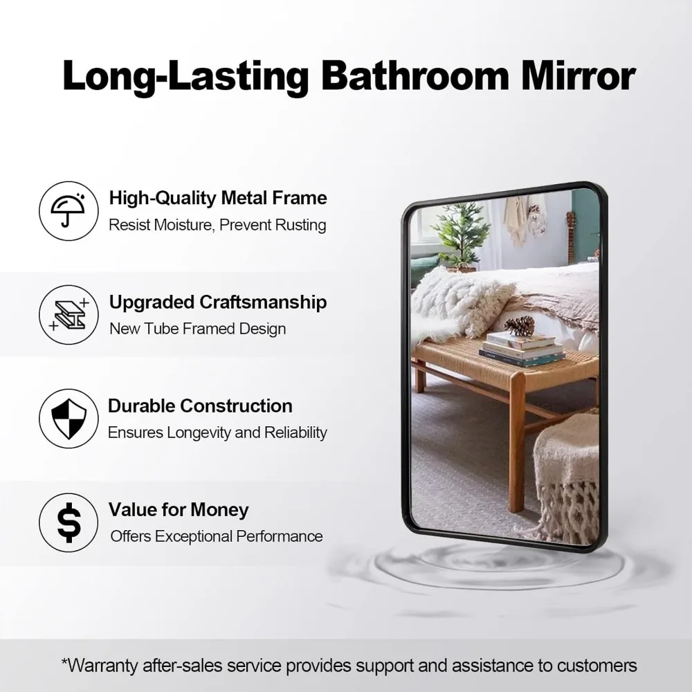 Rectangular bathroom mirror, black mirror, vanity tube, iron metal wall mounted mirror, horizontal/vertical