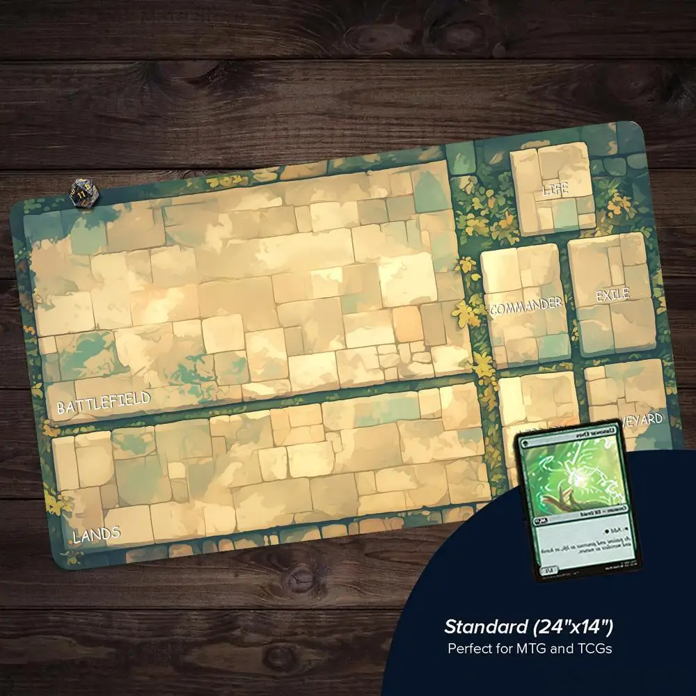 Retro Stone Brick Pattern Theme MTG Playmat Magic Card Mat with Stitched Edge Non-Slip Tabletop Playmat Board Game Mat for TCG