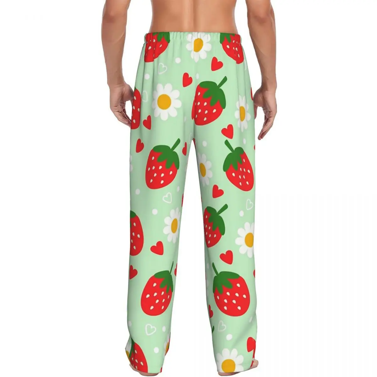 Custom Strawberry And Daisy Cartoon Pattern Pajama Pants Men Sleepwear Sleep Lounge Bottoms with Pockets