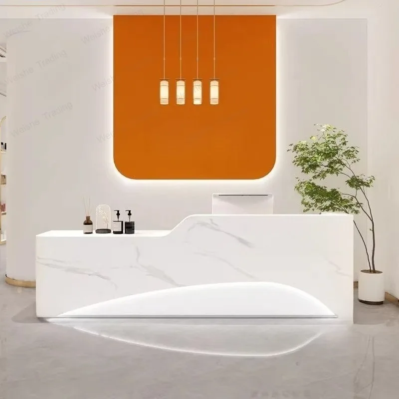 

Modern Company Front Desk Reception Desk Curved Simple Dance Studio Medical Beauty Salon Bar Commercial Office Furniture
