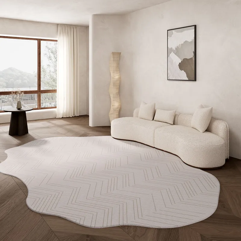 

Cream Style Carpets for Living Room Minimalism Bedroom Decor Carpet Irregular Shape Plush Rug Fluffy Soft Home Striped Floor Mat