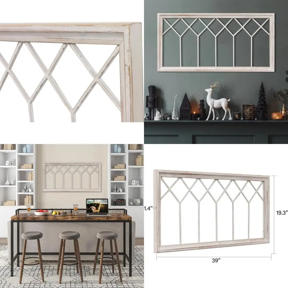 

Декоративная настенная рамка под деревянное окно в деревенском стиле, 40x20 дюймов, моющаяся, белая, в стиле фермерского дома, имитация оконной рамы, декоративное настенное искусство для дома