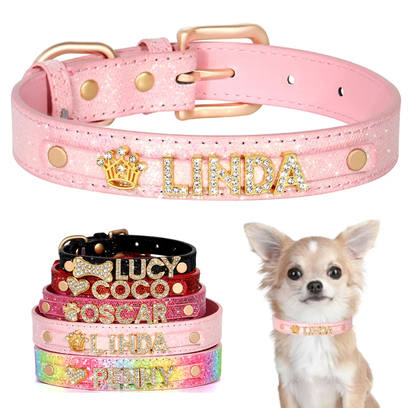 Bling Crystal Puppy Dog Collars Spersonalizowana obroża dla małego psa z kryształu górskiego Niestandardowy naszyjnik Chihuahua z zawieszkami Akcesoria dla zwierząt domowych