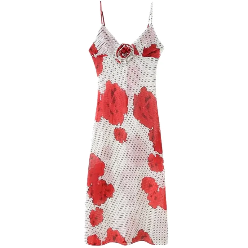 فستان صيفي طويل بدون أكتاف للنساء - تصميم أنيق بزخارف زهرية - فستان صيفي جديد وصول