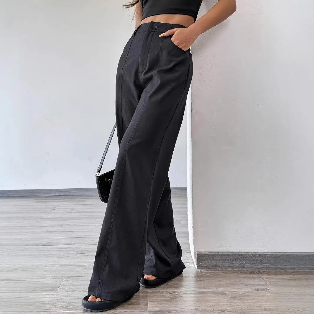 

Women's High Waist Suit Pants Wide Leg Drooping Style Fashionable Casual Comfortable Polyester Fabric Winter Collection