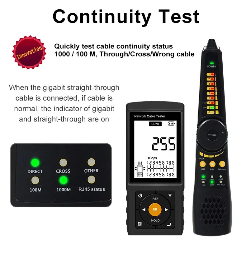 Tahlitech Network Cable Tester Cable Tracker Cat5 Cat6 PoE Tester Detect Length Continuity Test with NCV & Lamp