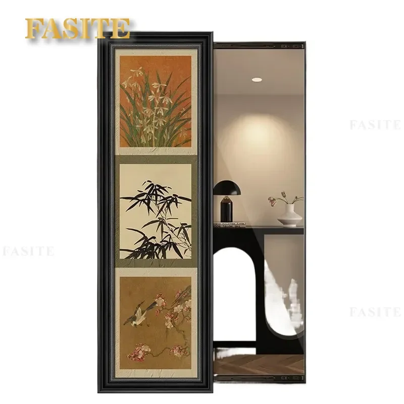 For French Retro Entrance Decorative Painting Hidden Push Pull Full Length Mirror Living Room Invisible Wall Art Space Saving