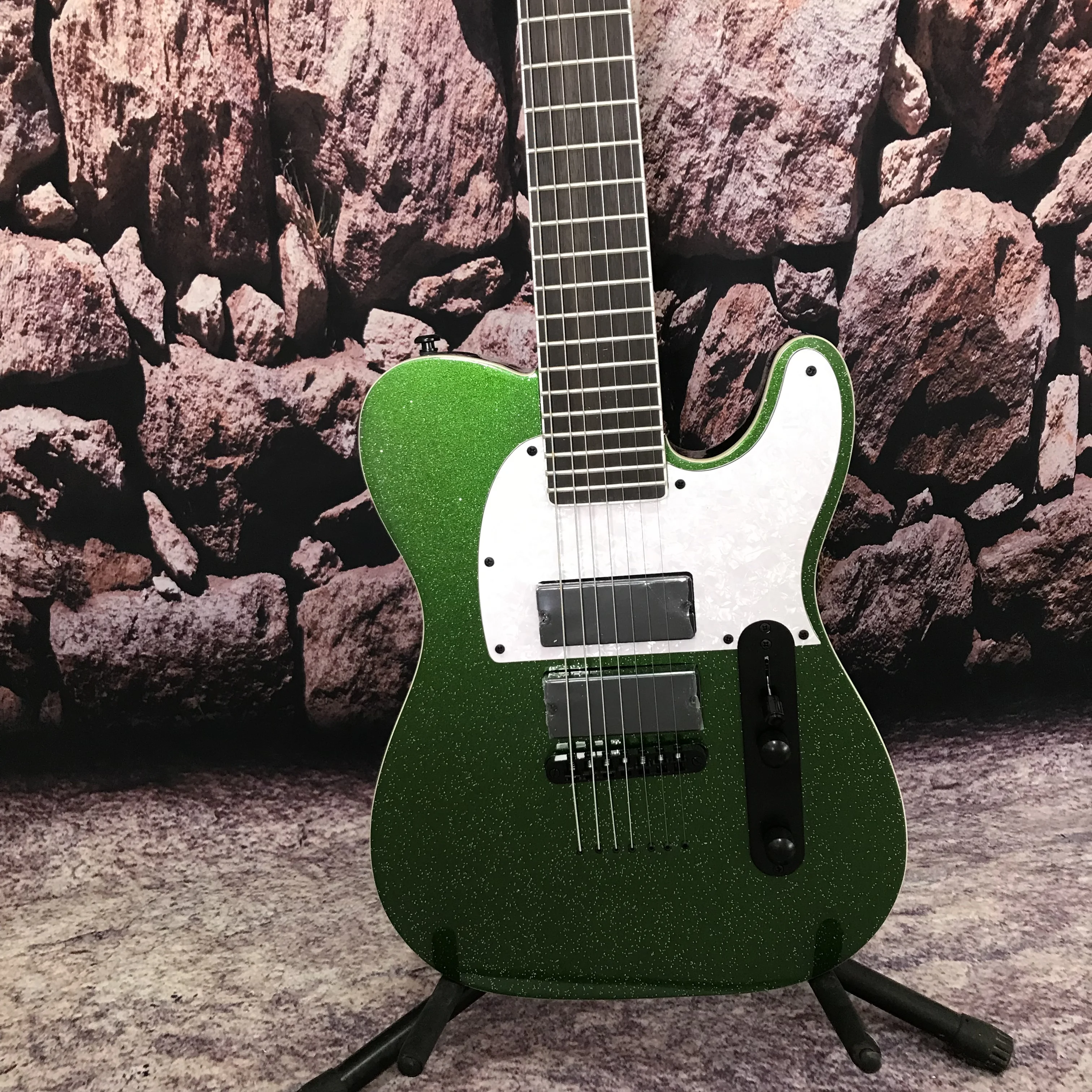 Factory customization electric guitar 7string metal green color black hardware in stock