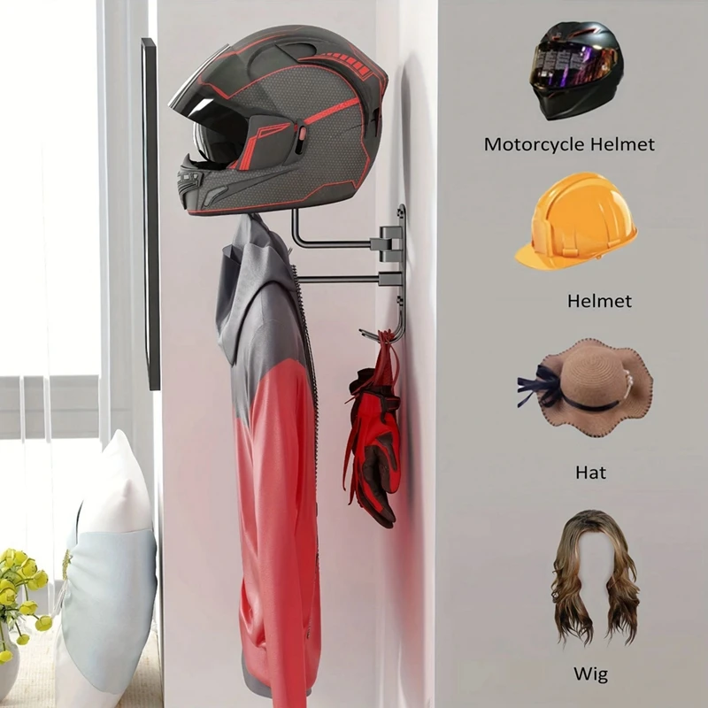 Motorcycle Helmet Rack 180° Rotation Wall Mounted Helmet Storage Stand Helmet Hanger Space Saving Holder