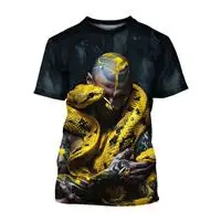 

Printed casual men's T-shirt with yellow snake wrapped around the neck of a tough guy