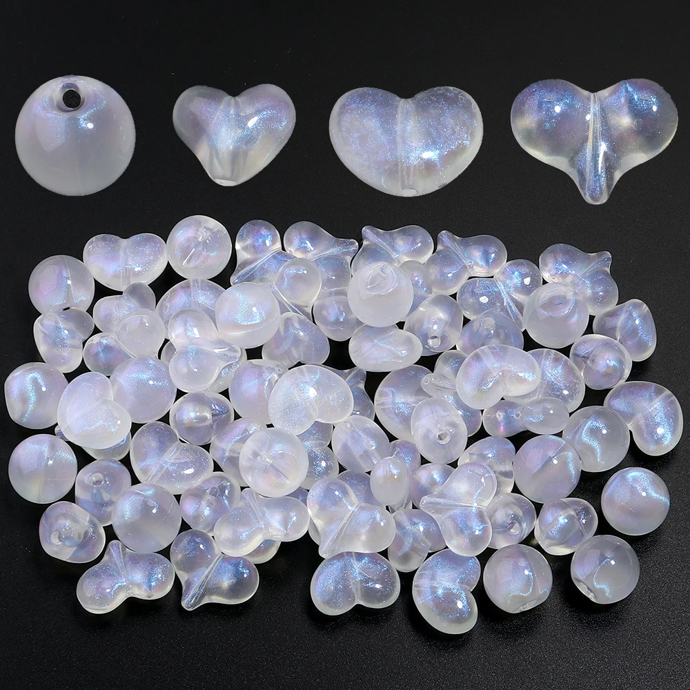 30 teile/los Transparent Glänzende Acryl Perlen Herz Form Laser Perlen Lose Spacer Perlen Für DIY Schmuck Machen Armband Halskette