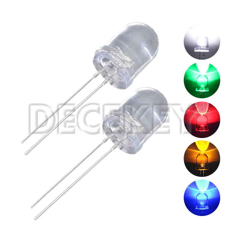 10pcs F10 10mm LED 20mA 0.75W Ultra Bright Round LED Light Emitting Diode Lamp 5 Colors Red Blue Yellow Green White Transparent