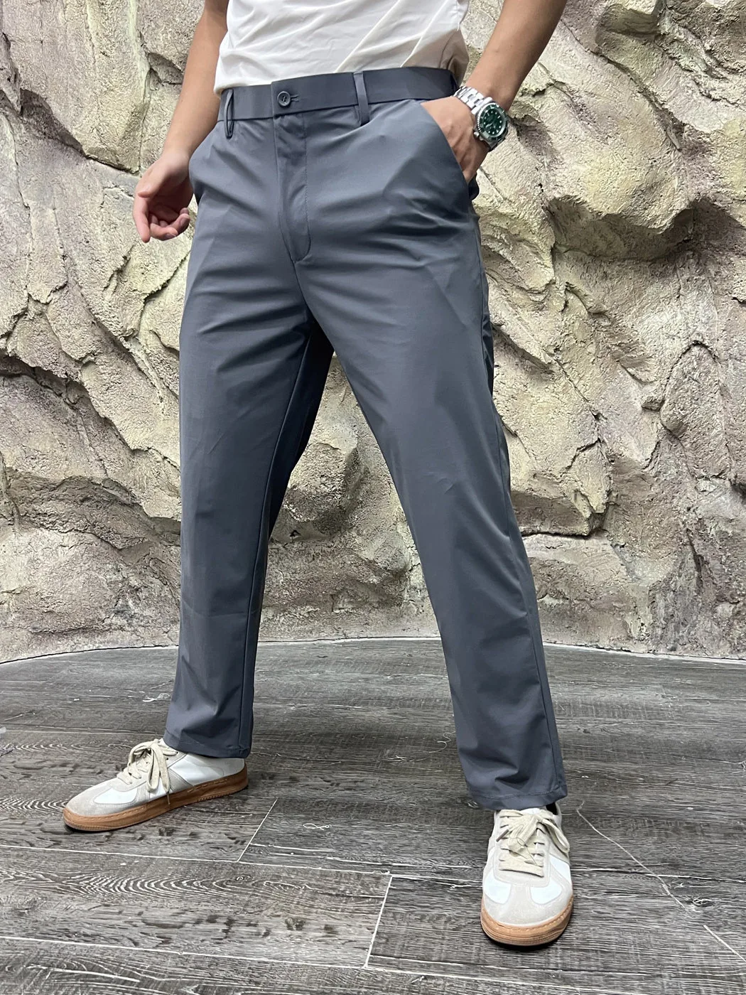 

Ice Sensation Nylon Spandex Casual Pants for Men Commute Style Straight Leg Button Detail Polyester Blend Summer New Arrivals