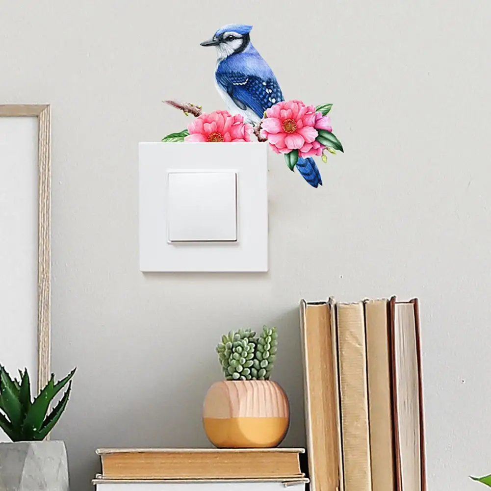 Bird Flower Branch Switch Sticker Removable Self-adhesive Waterproof PVC Living Room Bathroom Light Switch Wall Socket Outlet De